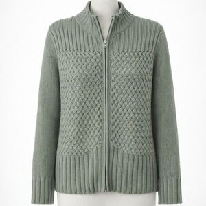 Vtg Green Knit Sweater Sweatshirt Cardigan Full Zip XL Cottagecore Granny Chunky